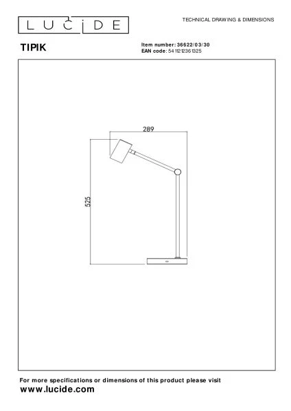 Lucide TIPIK - Oplaadbare Tafellamp - Accu/Batterij - LED Dimb. - 1x3W 2700K - 3 StepDim - Zwart - technisch